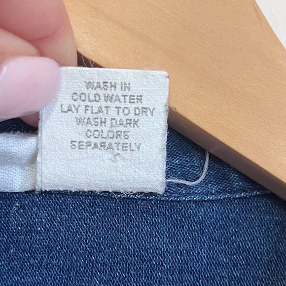 Vintage 90s Cat Lady Denim Shirt Dress Size M Blue Jean Embroidered Stretch Fun - Picture 9 of 9